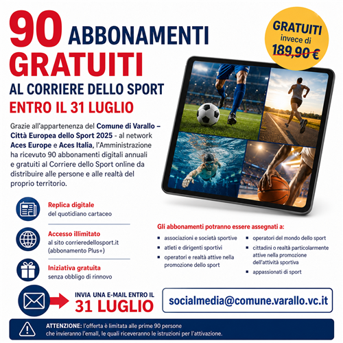 90 abbonamenti gratuiti al Corriere dello Sport