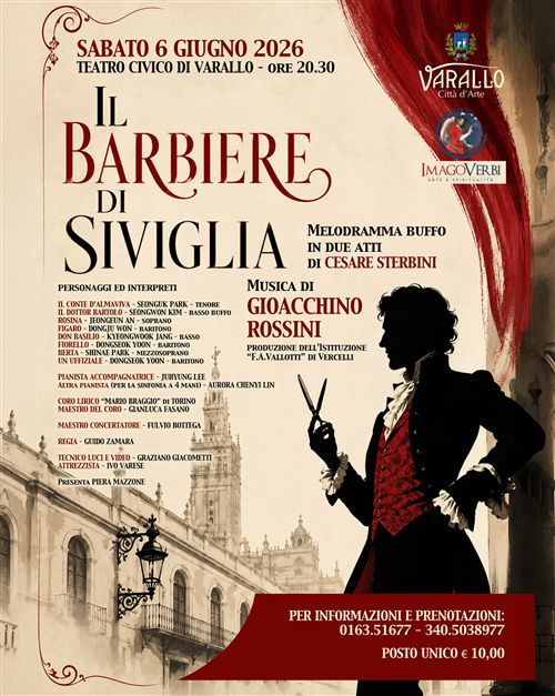 Torna l'appuntamento con l'opera a Varallo: "Il Barbiere di Siviglia" in scena sabato 6 giugno alle ore 20:30